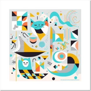 Abstract Colorful Cat Pattern Posters and Art